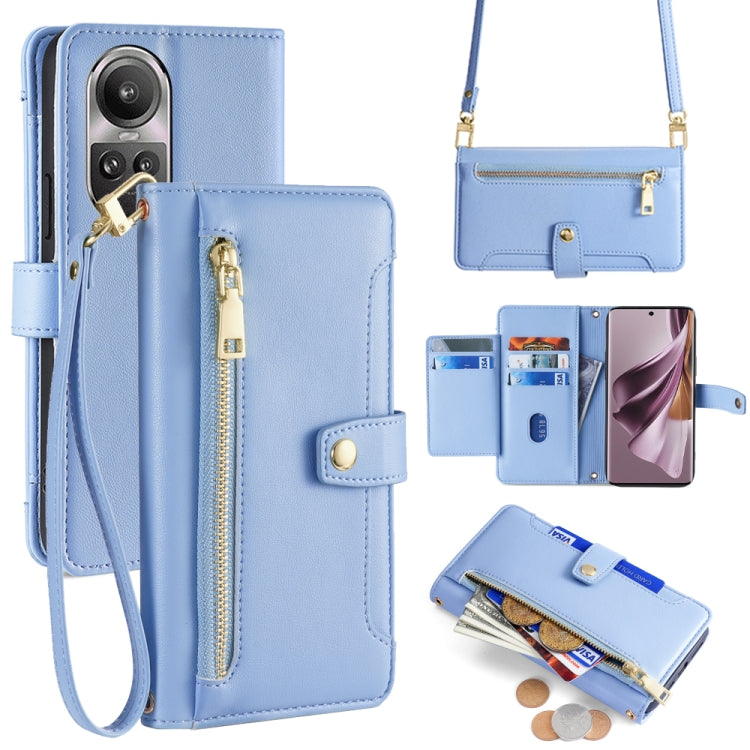 Custodia per telefono in pelle con portafoglio con cerniera a tracolla Lite Sheep Texture, For OPPO A2 Pro 5G, For OPPO A58 4G, For OPPO Reno10 5G / Reno10 Pro 5G Global, For OPPO Reno10 5G Global