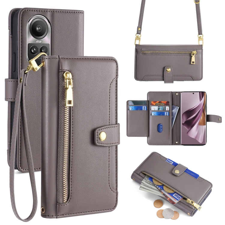 Custodia per telefono in pelle con portafoglio con cerniera a tracolla Lite Sheep Texture, For OPPO A2 Pro 5G, For OPPO A58 4G, For OPPO Reno10 5G / Reno10 Pro 5G Global, For OPPO Reno10 5G Global
