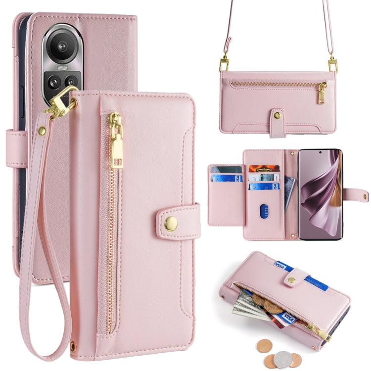 Custodia per telefono in pelle con portafoglio con cerniera a tracolla Lite Sheep Texture, For OPPO A2 Pro 5G, For OPPO A58 4G, For OPPO Reno10 5G / Reno10 Pro 5G Global, For OPPO Reno10 5G Global