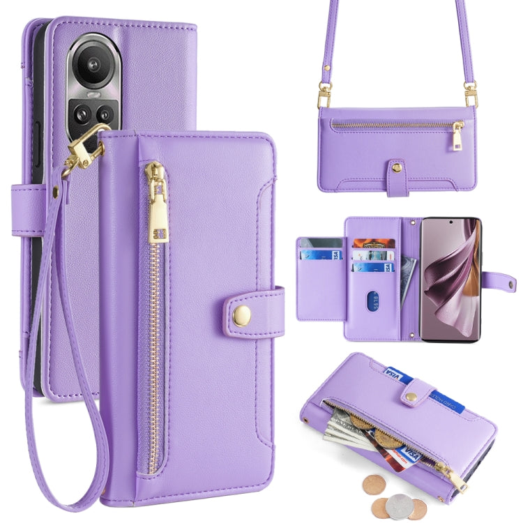 Custodia per telefono in pelle con portafoglio con cerniera a tracolla Lite Sheep Texture, For OPPO A2 Pro 5G, For OPPO A58 4G, For OPPO Reno10 5G / Reno10 Pro 5G Global, For OPPO Reno10 5G Global