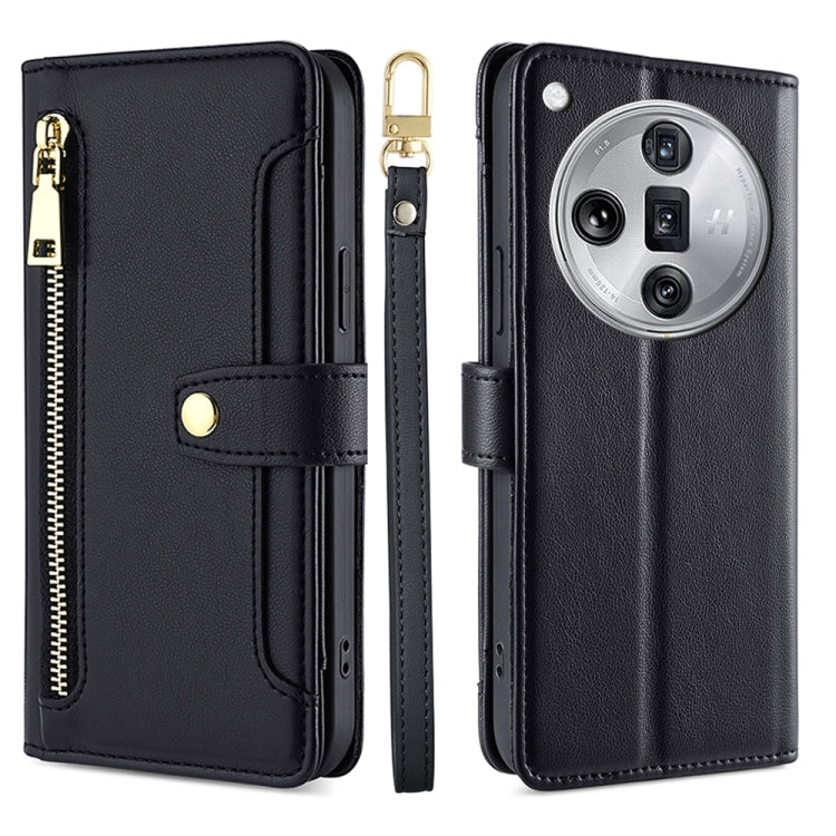 Custodia per telefono in pelle con portafoglio con cerniera a tracolla Lite Sheep Texture, For OPPO Reno11 F 5G, For OPPO Find X7 5G, For OPPO Find X7 Ultra 5G, For OPPO A38 4G / A18 4G