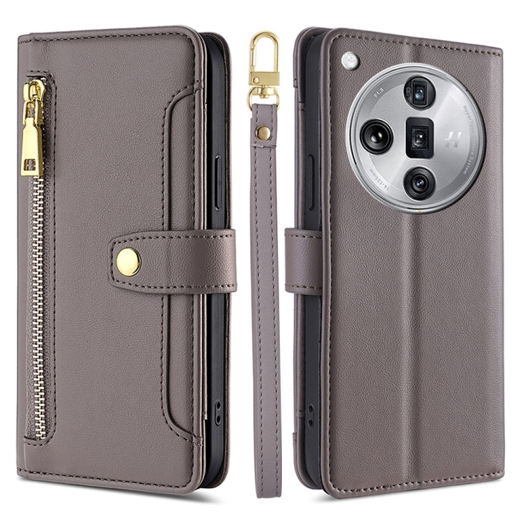 Custodia per telefono in pelle con portafoglio con cerniera a tracolla Lite Sheep Texture, For OPPO Reno11 F 5G, For OPPO Find X7 5G, For OPPO Find X7 Ultra 5G, For OPPO A38 4G / A18 4G