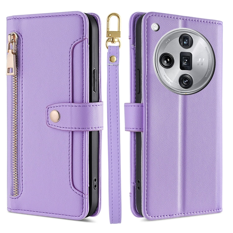 Custodia per telefono in pelle con portafoglio con cerniera a tracolla Lite Sheep Texture, For OPPO Reno11 F 5G, For OPPO Find X7 5G, For OPPO Find X7 Ultra 5G, For OPPO A38 4G / A18 4G