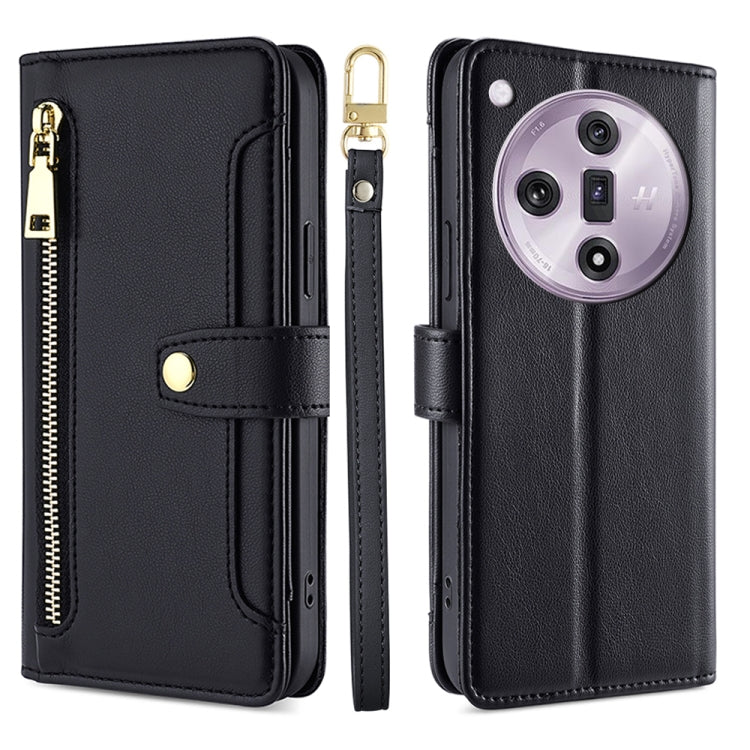 Custodia per telefono in pelle con portafoglio con cerniera a tracolla Lite Sheep Texture, For OPPO Reno11 F 5G, For OPPO Find X7 5G, For OPPO Find X7 Ultra 5G, For OPPO A38 4G / A18 4G