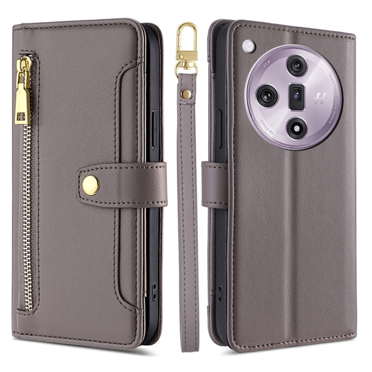 Custodia per telefono in pelle con portafoglio con cerniera a tracolla Lite Sheep Texture, For OPPO Reno11 F 5G, For OPPO Find X7 5G, For OPPO Find X7 Ultra 5G, For OPPO A38 4G / A18 4G