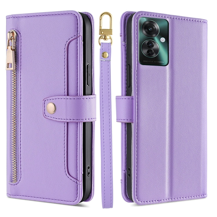 Custodia per telefono in pelle con portafoglio con cerniera a tracolla Lite Sheep Texture, For OPPO Reno11 F 5G, For OPPO Find X7 5G, For OPPO Find X7 Ultra 5G, For OPPO A38 4G / A18 4G