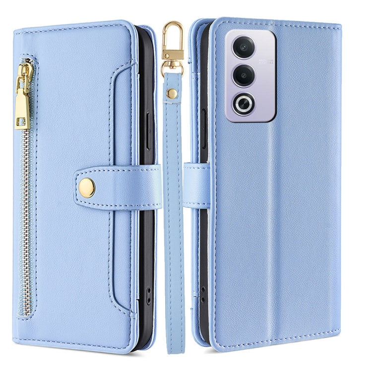 Custodia per telefono in pelle con portafoglio con cerniera a tracolla Lite Sheep Texture, For OPPO Reno12 F 5G, For OPPO A3 Pro 5G India, For OPPO Reno12 5G Global, For OPPO A60 4G Global