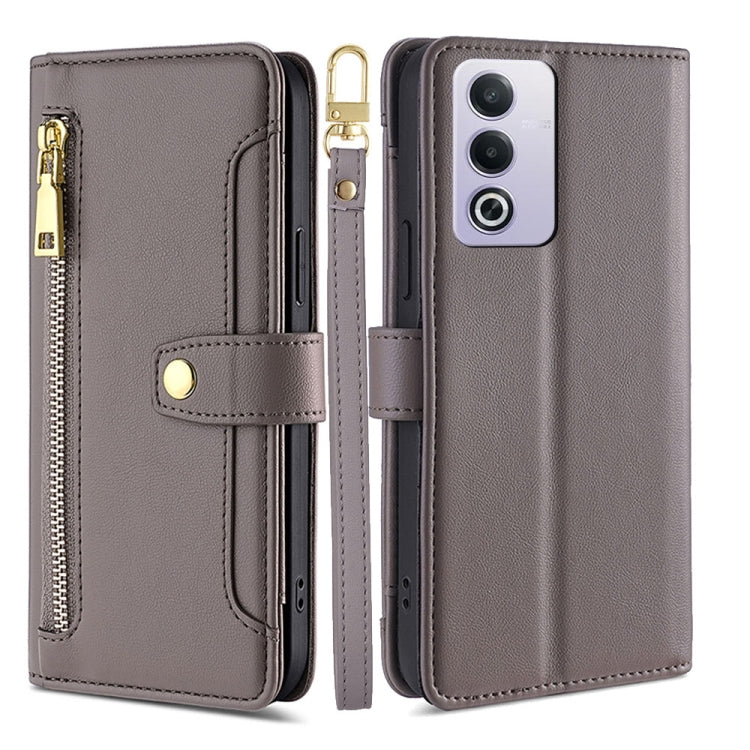 Custodia per telefono in pelle con portafoglio con cerniera a tracolla Lite Sheep Texture, For OPPO Reno12 F 5G, For OPPO A3 Pro 5G India, For OPPO Reno12 5G Global, For OPPO A60 4G Global