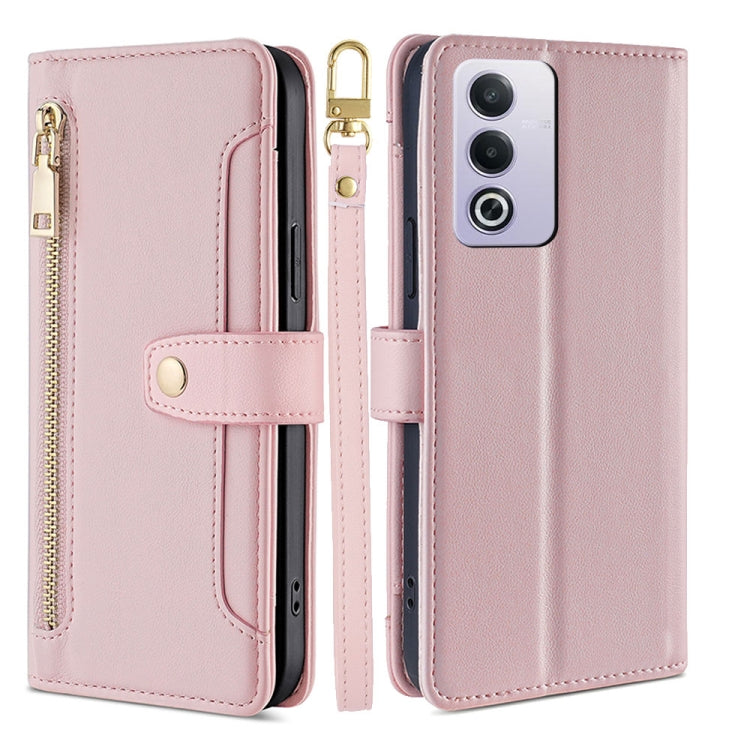 Custodia per telefono in pelle con portafoglio con cerniera a tracolla Lite Sheep Texture, For OPPO Reno12 F 5G, For OPPO A3 Pro 5G India, For OPPO Reno12 5G Global, For OPPO A60 4G Global