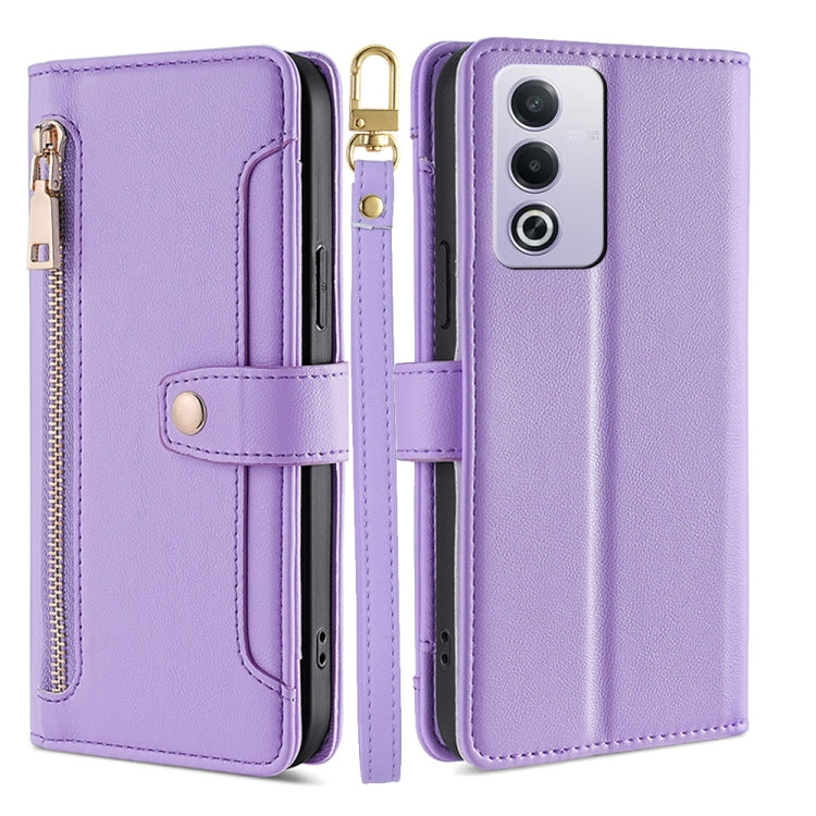 Custodia per telefono in pelle con portafoglio con cerniera a tracolla Lite Sheep Texture, For OPPO Reno12 F 5G, For OPPO A3 Pro 5G India, For OPPO Reno12 5G Global, For OPPO A60 4G Global