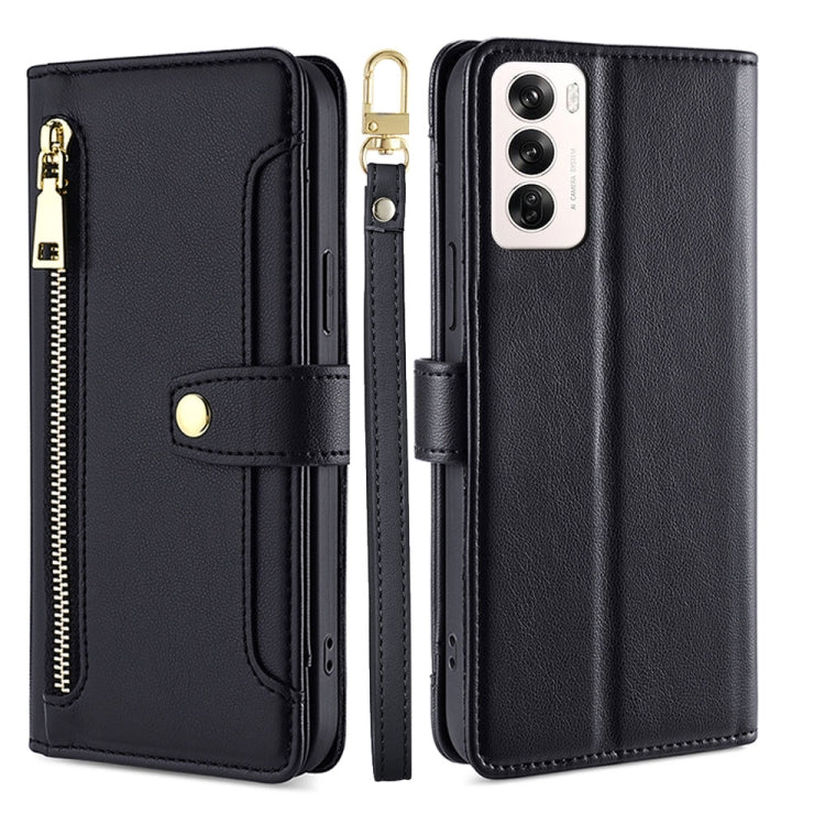 Custodia per telefono in pelle con portafoglio con cerniera a tracolla Lite Sheep Texture, For OPPO Reno12 F 5G, For OPPO A3 Pro 5G India, For OPPO Reno12 5G Global, For OPPO A60 4G Global