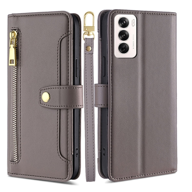 Custodia per telefono in pelle con portafoglio con cerniera a tracolla Lite Sheep Texture, For OPPO Reno12 F 5G, For OPPO A3 Pro 5G India, For OPPO Reno12 5G Global, For OPPO A60 4G Global