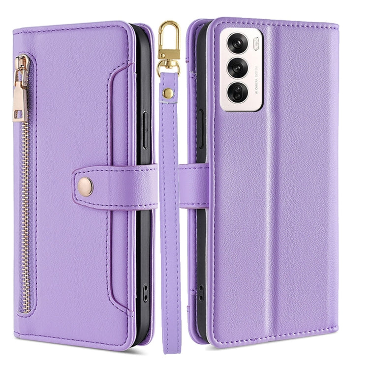Custodia per telefono in pelle con portafoglio con cerniera a tracolla Lite Sheep Texture, For OPPO Reno12 F 5G, For OPPO A3 Pro 5G India, For OPPO Reno12 5G Global, For OPPO A60 4G Global