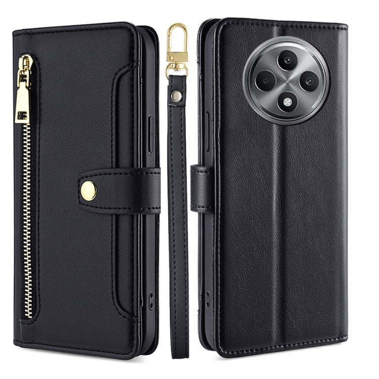 Custodia per telefono in pelle con portafoglio con cerniera a tracolla Lite Sheep Texture, For OPPO Reno12 F 5G, For OPPO A3 Pro 5G India, For OPPO Reno12 5G Global, For OPPO A60 4G Global