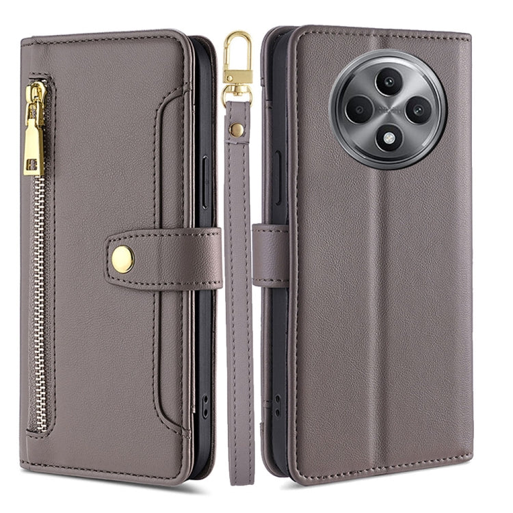 Custodia per telefono in pelle con portafoglio con cerniera a tracolla Lite Sheep Texture, For OPPO Reno12 F 5G, For OPPO A3 Pro 5G India, For OPPO Reno12 5G Global, For OPPO A60 4G Global