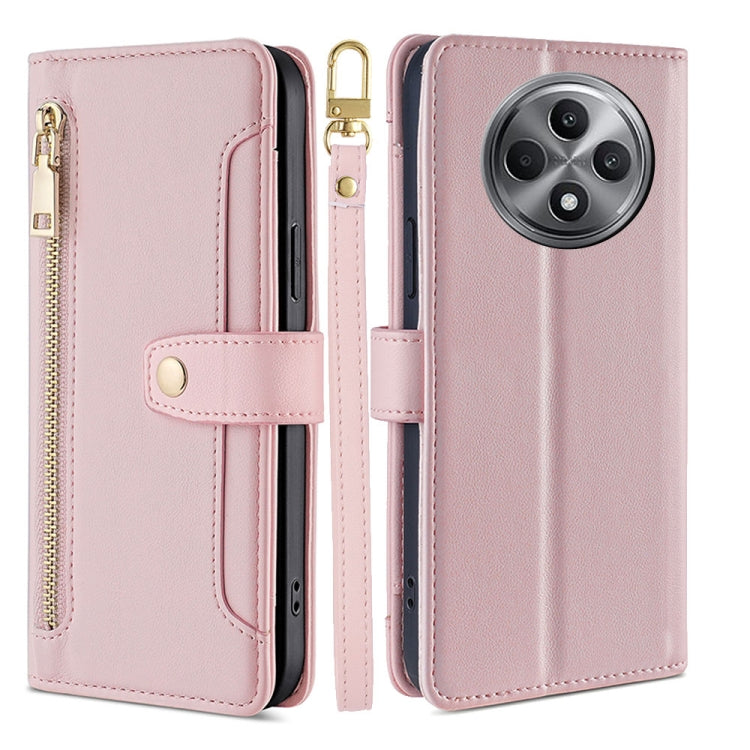 Custodia per telefono in pelle con portafoglio con cerniera a tracolla Lite Sheep Texture, For OPPO Reno12 F 5G, For OPPO A3 Pro 5G India, For OPPO Reno12 5G Global, For OPPO A60 4G Global