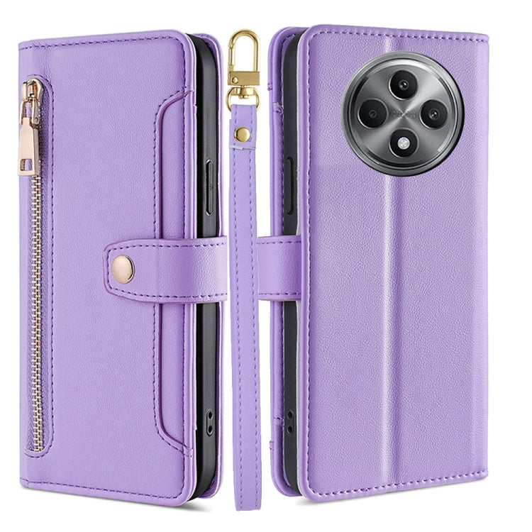 Custodia per telefono in pelle con portafoglio con cerniera a tracolla Lite Sheep Texture, For OPPO Reno12 F 5G, For OPPO A3 Pro 5G India, For OPPO Reno12 5G Global, For OPPO A60 4G Global