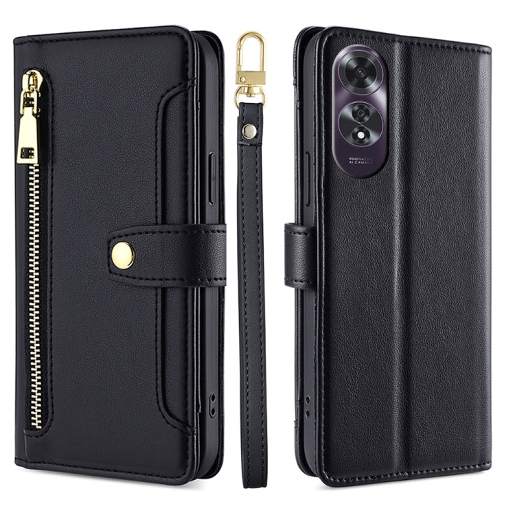 Custodia per telefono in pelle con portafoglio con cerniera a tracolla Lite Sheep Texture, For OPPO Reno12 F 5G, For OPPO A3 Pro 5G India, For OPPO Reno12 5G Global, For OPPO A60 4G Global