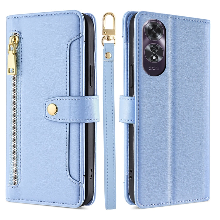 Custodia per telefono in pelle con portafoglio con cerniera a tracolla Lite Sheep Texture, For OPPO Reno12 F 5G, For OPPO A3 Pro 5G India, For OPPO Reno12 5G Global, For OPPO A60 4G Global