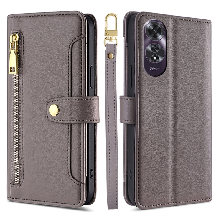 Custodia per telefono in pelle con portafoglio con cerniera a tracolla Lite Sheep Texture, For OPPO Reno12 F 5G, For OPPO A3 Pro 5G India, For OPPO Reno12 5G Global, For OPPO A60 4G Global
