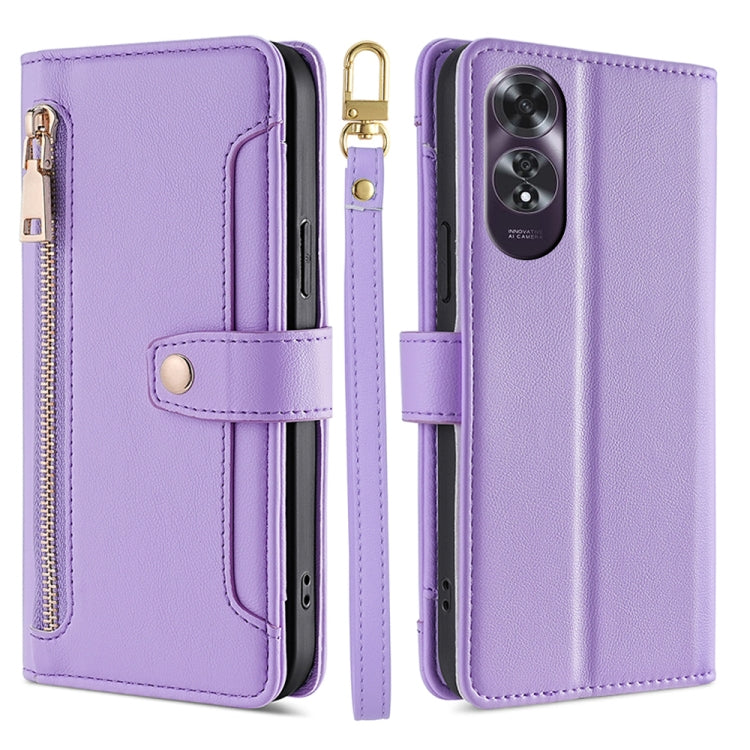 Custodia per telefono in pelle con portafoglio con cerniera a tracolla Lite Sheep Texture, For OPPO Reno12 F 5G, For OPPO A3 Pro 5G India, For OPPO Reno12 5G Global, For OPPO A60 4G Global