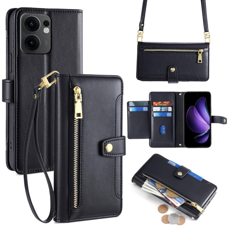 Custodia per telefono in pelle con portafoglio con cerniera a tracolla Lite Sheep Texture, For OPPO Find X8s 5G, For OPPO Find X8 Ultra 5G, For OPPO Reno13 F 5G / 4G, For OPPO A3 5G India