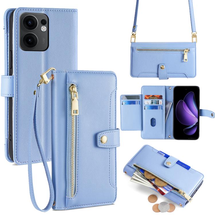 Custodia per telefono in pelle con portafoglio con cerniera a tracolla Lite Sheep Texture, For OPPO Find X8s 5G, For OPPO Find X8 Ultra 5G, For OPPO Reno13 F 5G / 4G, For OPPO A3 5G India