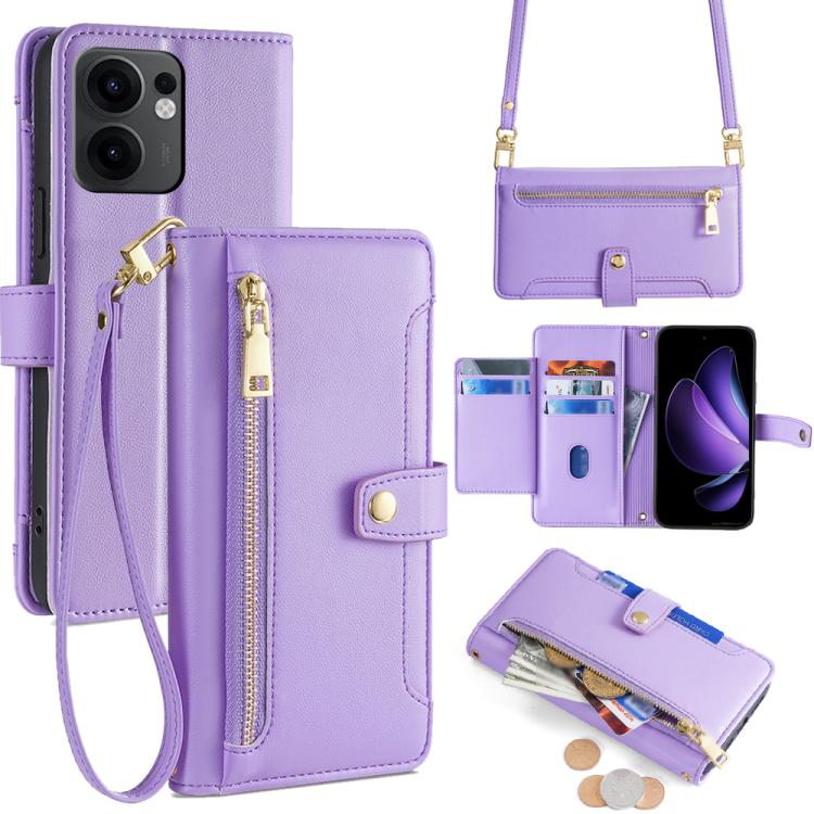 Custodia per telefono in pelle con portafoglio con cerniera a tracolla Lite Sheep Texture, For OPPO Find X8s 5G, For OPPO Find X8 Ultra 5G, For OPPO Reno13 F 5G / 4G, For OPPO A3 5G India