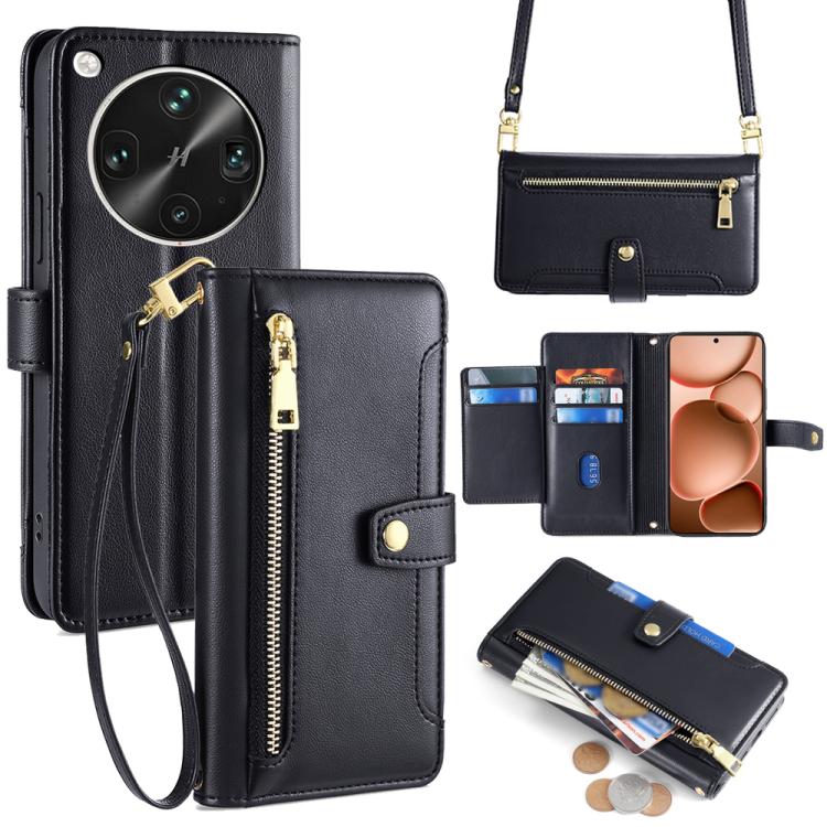 Custodia per telefono in pelle con portafoglio con cerniera a tracolla Lite Sheep Texture, For OPPO Find X8s 5G, For OPPO Find X8 Ultra 5G, For OPPO Reno13 F 5G / 4G, For OPPO A3 5G India