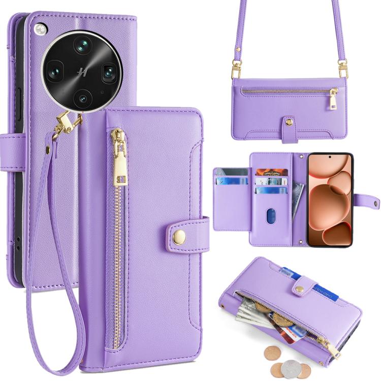 Custodia per telefono in pelle con portafoglio con cerniera a tracolla Lite Sheep Texture, For OPPO Find X8s 5G, For OPPO Find X8 Ultra 5G, For OPPO Reno13 F 5G / 4G, For OPPO A3 5G India