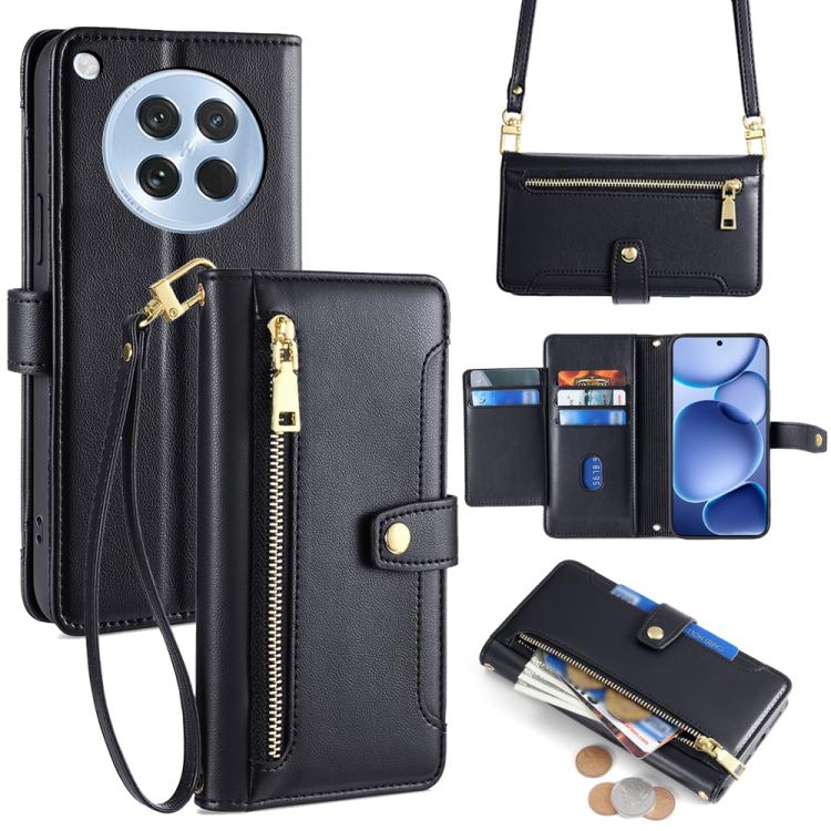 Custodia per telefono in pelle con portafoglio con cerniera a tracolla Lite Sheep Texture, For OPPO Find X8s 5G, For OPPO Find X8 Ultra 5G, For OPPO Reno13 F 5G / 4G, For OPPO A3 5G India