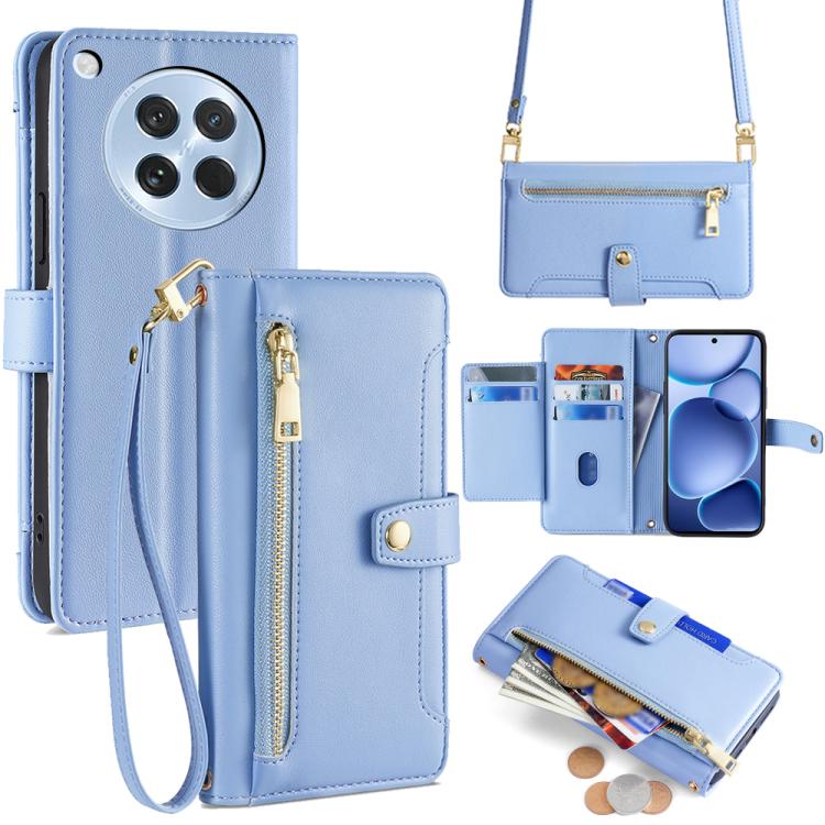 Custodia per telefono in pelle con portafoglio con cerniera a tracolla Lite Sheep Texture, For OPPO Find X8s 5G, For OPPO Find X8 Ultra 5G, For OPPO Reno13 F 5G / 4G, For OPPO A3 5G India