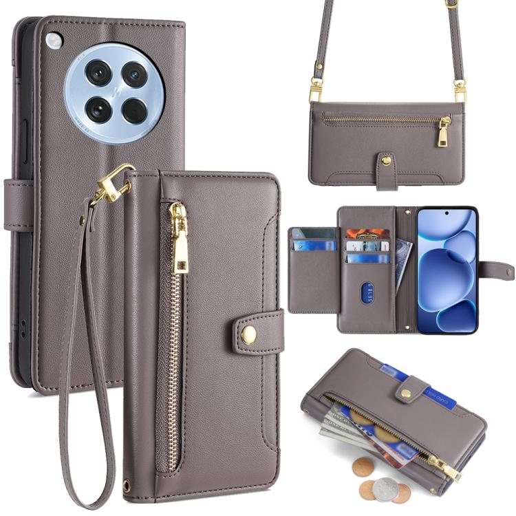Custodia per telefono in pelle con portafoglio con cerniera a tracolla Lite Sheep Texture, For OPPO Find X8s 5G, For OPPO Find X8 Ultra 5G, For OPPO Reno13 F 5G / 4G, For OPPO A3 5G India