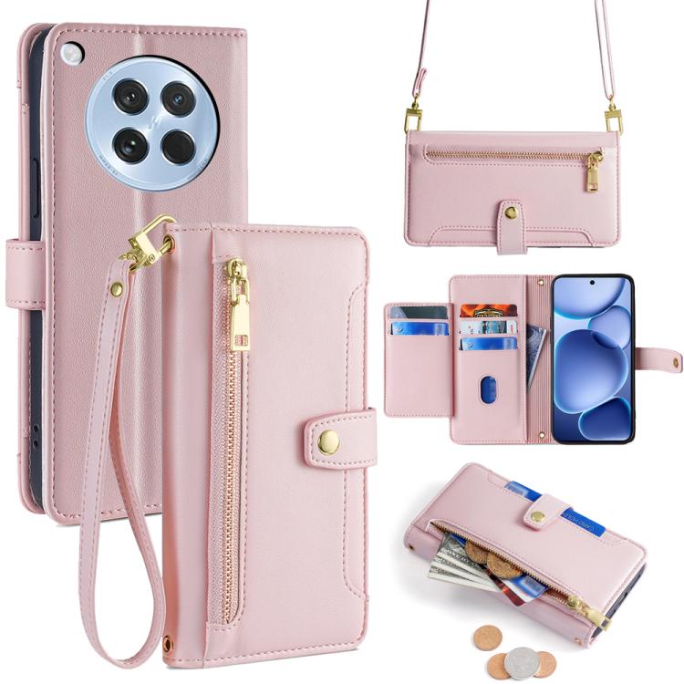 Custodia per telefono in pelle con portafoglio con cerniera a tracolla Lite Sheep Texture, For OPPO Find X8s 5G, For OPPO Find X8 Ultra 5G, For OPPO Reno13 F 5G / 4G, For OPPO A3 5G India