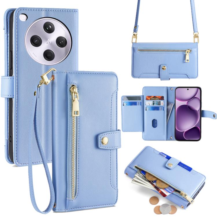 Custodia per telefono in pelle con portafoglio con cerniera a tracolla Lite Sheep Texture, For OPPO A5 5G 2025 Global, For OPPO Reno14 Pro 5G, For OPPO Reno14 5G, For OPPO Find X8s+ 5G