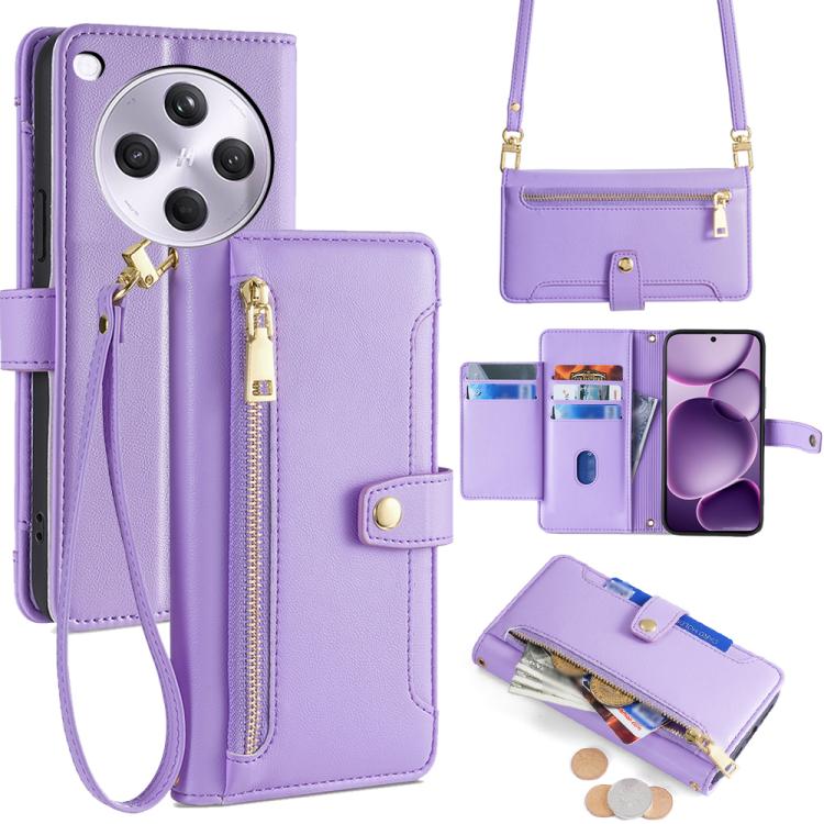 Custodia per telefono in pelle con portafoglio con cerniera a tracolla Lite Sheep Texture, For OPPO A5 5G 2025 Global, For OPPO Reno14 Pro 5G, For OPPO Reno14 5G, For OPPO Find X8s+ 5G