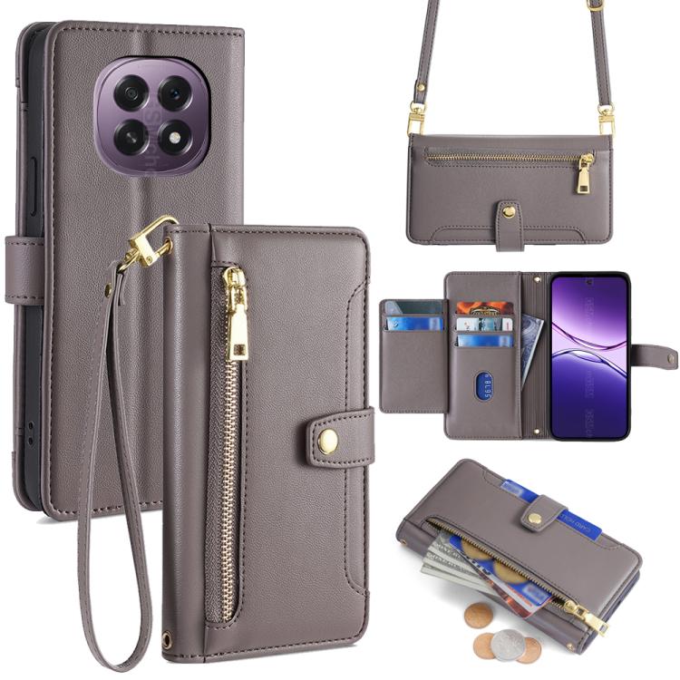 Custodia per telefono in pelle con portafoglio con cerniera a tracolla Lite Sheep Texture, For OPPO A5 5G 2025 Global, For OPPO Reno14 Pro 5G, For OPPO Reno14 5G, For OPPO Find X8s+ 5G