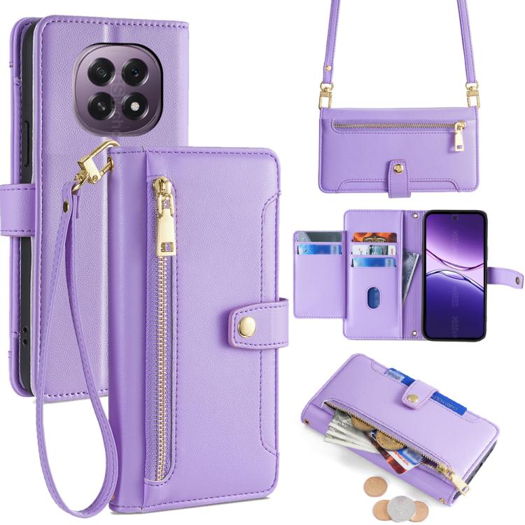 Custodia per telefono in pelle con portafoglio con cerniera a tracolla Lite Sheep Texture, For OPPO A5 5G 2025 Global, For OPPO Reno14 Pro 5G, For OPPO Reno14 5G, For OPPO Find X8s+ 5G