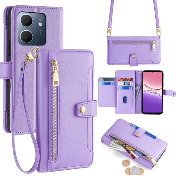 Custodia per telefono in pelle con portafoglio con cerniera a tracolla Lite Sheep Texture, For OPPO Find X9 Pro 5G, For OPPO K13 Turbo Pro 5G, For OPPO Reno14 F 5G, For OPPO A5x 5G Global