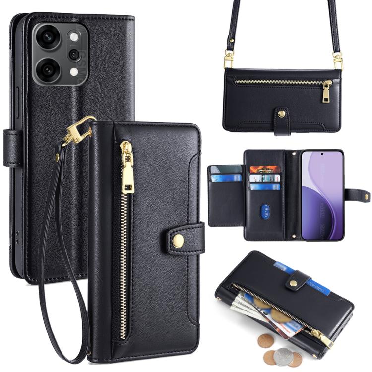 Custodia per telefono in pelle con portafoglio con cerniera a tracolla Lite Sheep Texture, For OPPO A5 5G 2025 Global, For OPPO Reno14 Pro 5G, For OPPO Reno14 5G, For OPPO Find X8s+ 5G