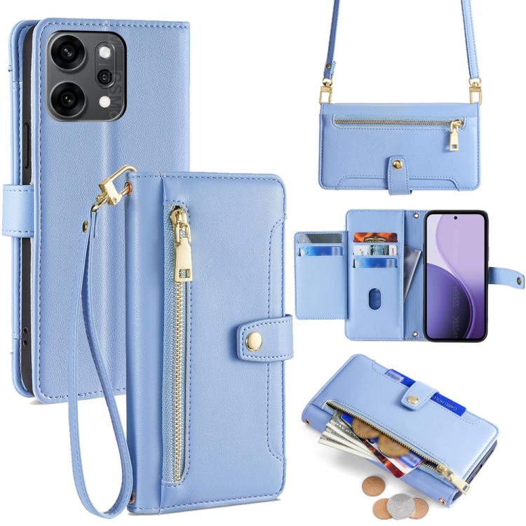 Custodia per telefono in pelle con portafoglio con cerniera a tracolla Lite Sheep Texture, For OPPO A5 5G 2025 Global, For OPPO Reno14 Pro 5G, For OPPO Reno14 5G, For OPPO Find X8s+ 5G