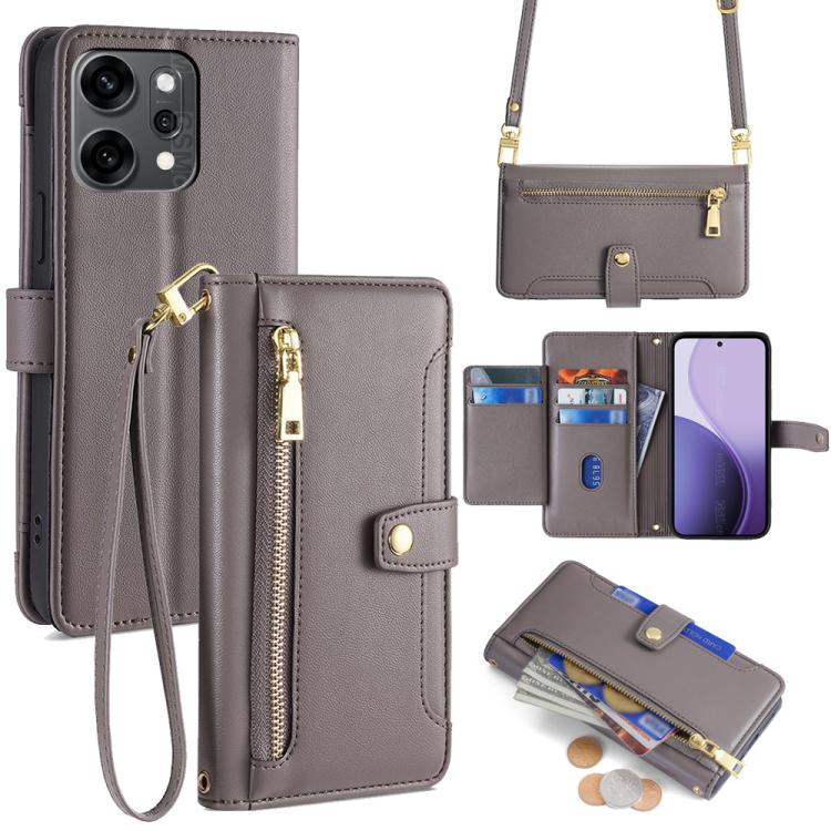 Custodia per telefono in pelle con portafoglio con cerniera a tracolla Lite Sheep Texture, For OPPO A5 5G 2025 Global, For OPPO Reno14 Pro 5G, For OPPO Reno14 5G, For OPPO Find X8s+ 5G