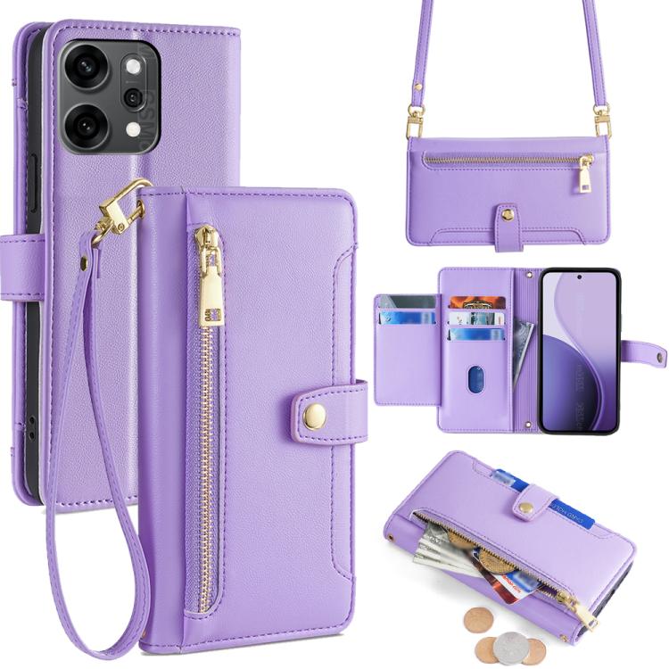 Custodia per telefono in pelle con portafoglio con cerniera a tracolla Lite Sheep Texture, For OPPO A5 5G 2025 Global, For OPPO Reno14 Pro 5G, For OPPO Reno14 5G, For OPPO Find X8s+ 5G
