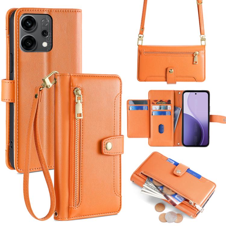 Custodia per telefono in pelle con portafoglio con cerniera a tracolla Lite Sheep Texture, For OPPO A5 5G 2025 Global, For OPPO Reno14 Pro 5G, For OPPO Reno14 5G, For OPPO Find X8s+ 5G