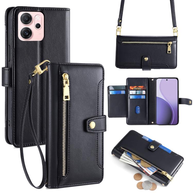 Custodia per telefono in pelle con portafoglio con cerniera a tracolla Lite Sheep Texture, For OPPO Find X9 Pro 5G, For OPPO K13 Turbo Pro 5G, For OPPO Reno14 F 5G, For OPPO A5x 5G Global