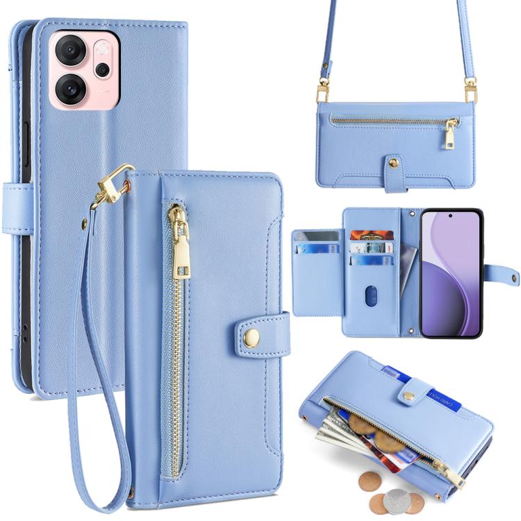 Custodia per telefono in pelle con portafoglio con cerniera a tracolla Lite Sheep Texture, For OPPO Find X9 Pro 5G, For OPPO K13 Turbo Pro 5G, For OPPO Reno14 F 5G, For OPPO A5x 5G Global
