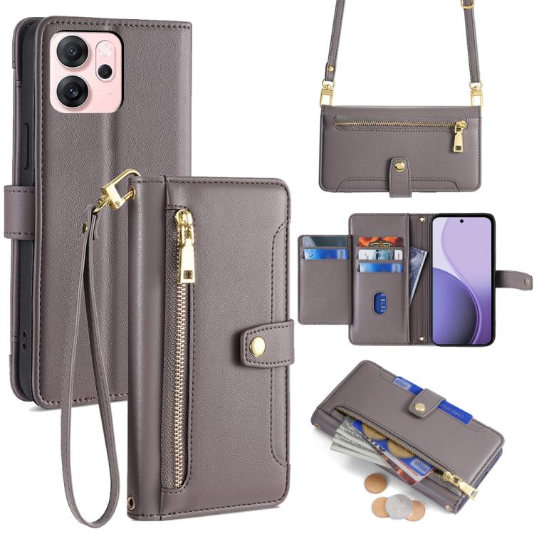 Custodia per telefono in pelle con portafoglio con cerniera a tracolla Lite Sheep Texture, For OPPO Find X9 Pro 5G, For OPPO K13 Turbo Pro 5G, For OPPO Reno14 F 5G, For OPPO A5x 5G Global