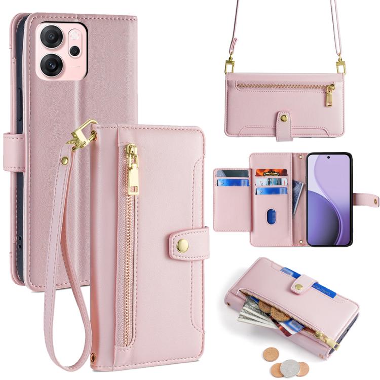 Custodia per telefono in pelle con portafoglio con cerniera a tracolla Lite Sheep Texture, For OPPO Find X9 Pro 5G, For OPPO K13 Turbo Pro 5G, For OPPO Reno14 F 5G, For OPPO A5x 5G Global