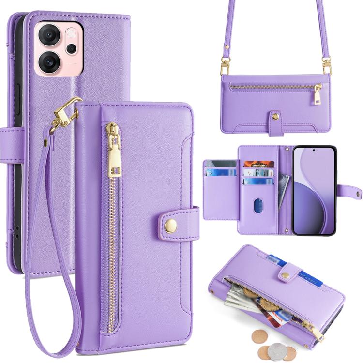 Custodia per telefono in pelle con portafoglio con cerniera a tracolla Lite Sheep Texture, For OPPO Find X9 Pro 5G, For OPPO K13 Turbo Pro 5G, For OPPO Reno14 F 5G, For OPPO A5x 5G Global