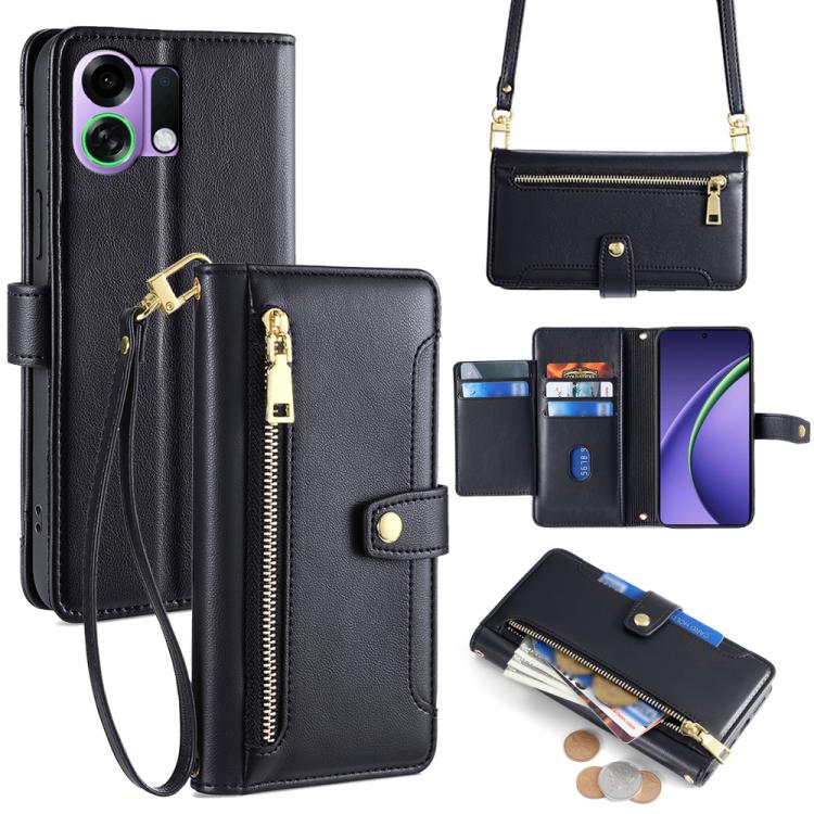 Custodia per telefono in pelle con portafoglio con cerniera a tracolla Lite Sheep Texture, For OPPO Find X9 Pro 5G, For OPPO K13 Turbo Pro 5G, For OPPO Reno14 F 5G, For OPPO A5x 5G Global